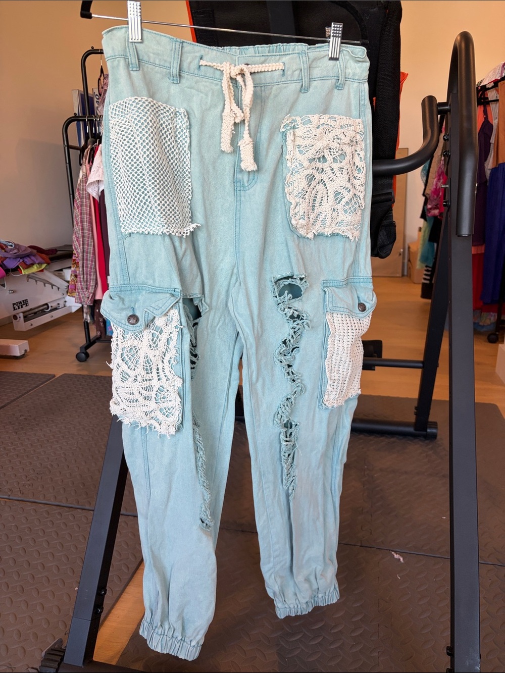 POL Light Blue Crochet Patch Cargo Joggers